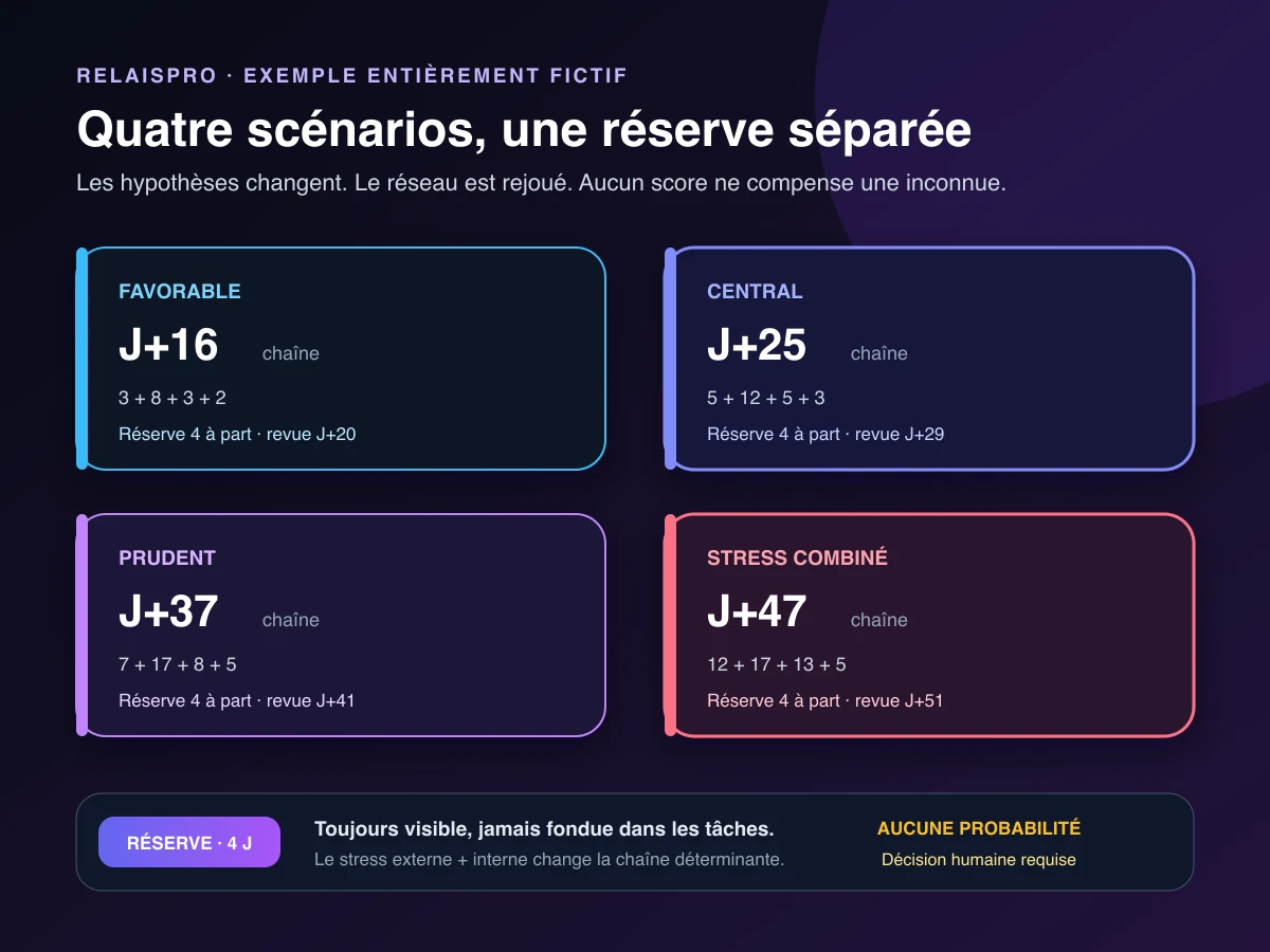 Quatre scénarios déterministes et une réserve séparée sans score